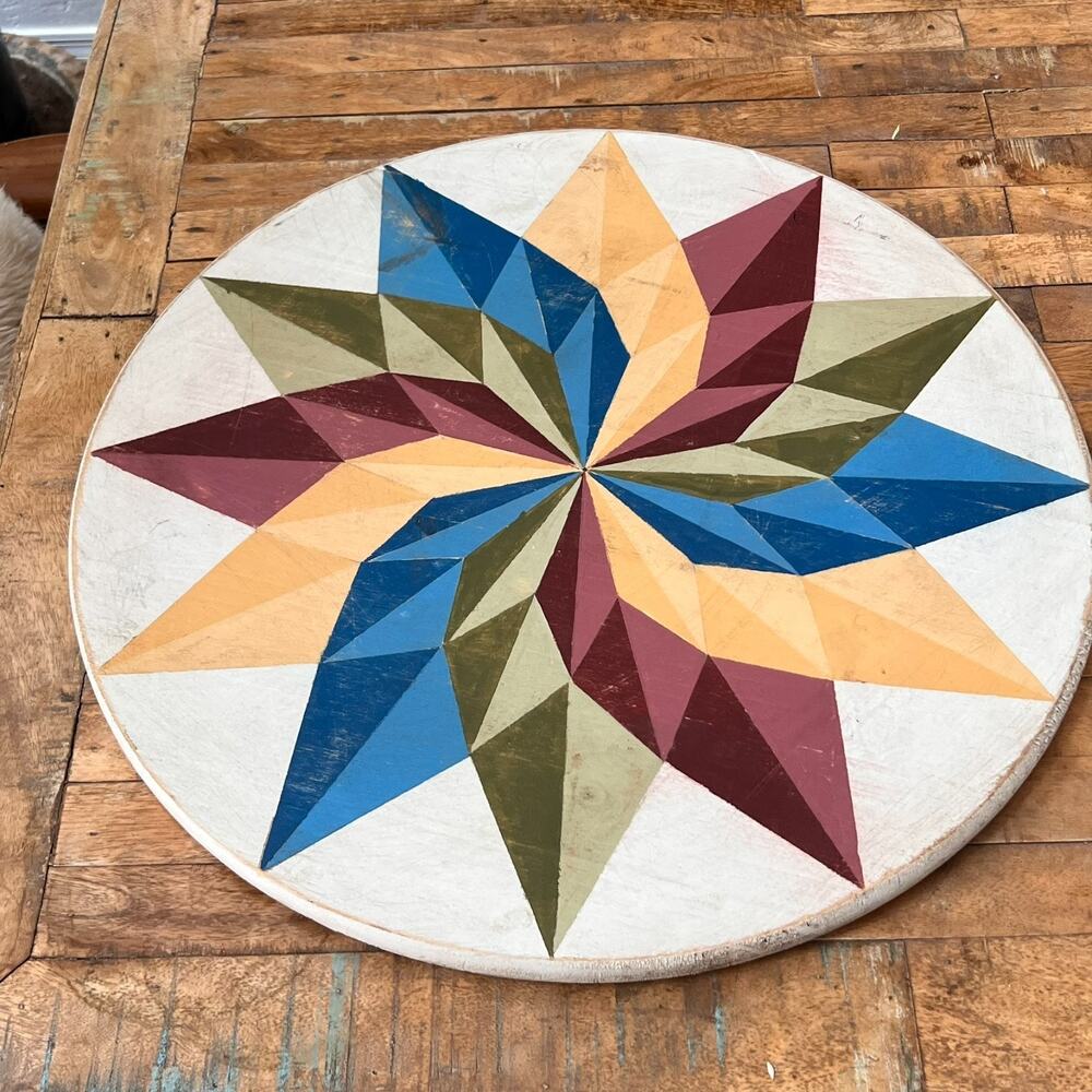 Hand-painted Solid Wood Barn Quilt 23" Wall Hanging Multicolor Burst Star